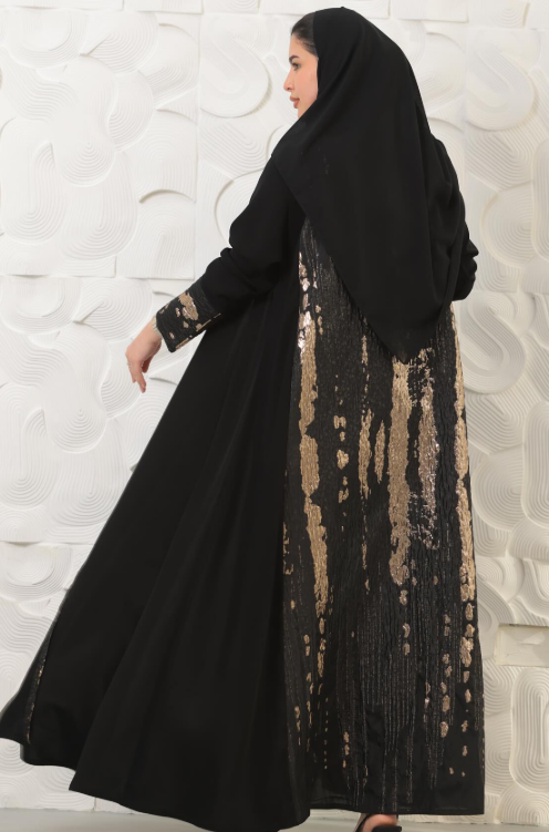 عباية سوداء بلمعة سكوين ذهبية